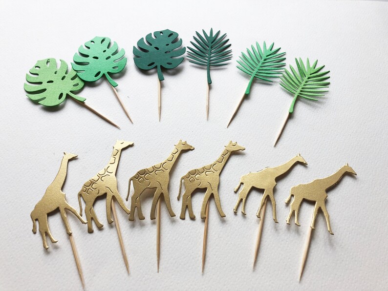 12 Giraffe Baby Shower Cupcake Toppers Boy Baby Shower Decorations Jungle Safari Animals Baby Shower Wild Animals Zoo Birthday Party Decor image 6