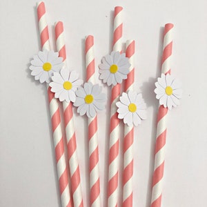 10 Daisy Paper Straws or Cupcake Toppers Two Groovy Daisy Birthday Decorations. Bridal Shower, Wedding, Engagement, Retro Vintage Birthday image 5