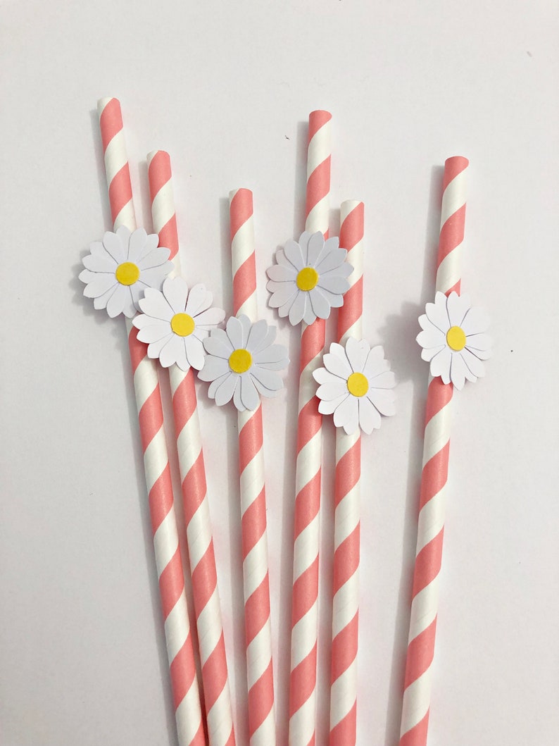 10 Daisy Paper Straws or Cupcake Toppers Two Groovy Daisy Birthday Decorations. Bridal Shower, Wedding, Engagement, Retro Vintage Birthday image 5