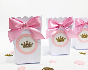 Prinzessin Favors, MINI Pink & Gold Popcornboxen, Prinzessin Swarovski, Glitzer-Tiarakrone, Mädchengeburtstag, Babyparty-Dekor-Dessert-Tischzubehör