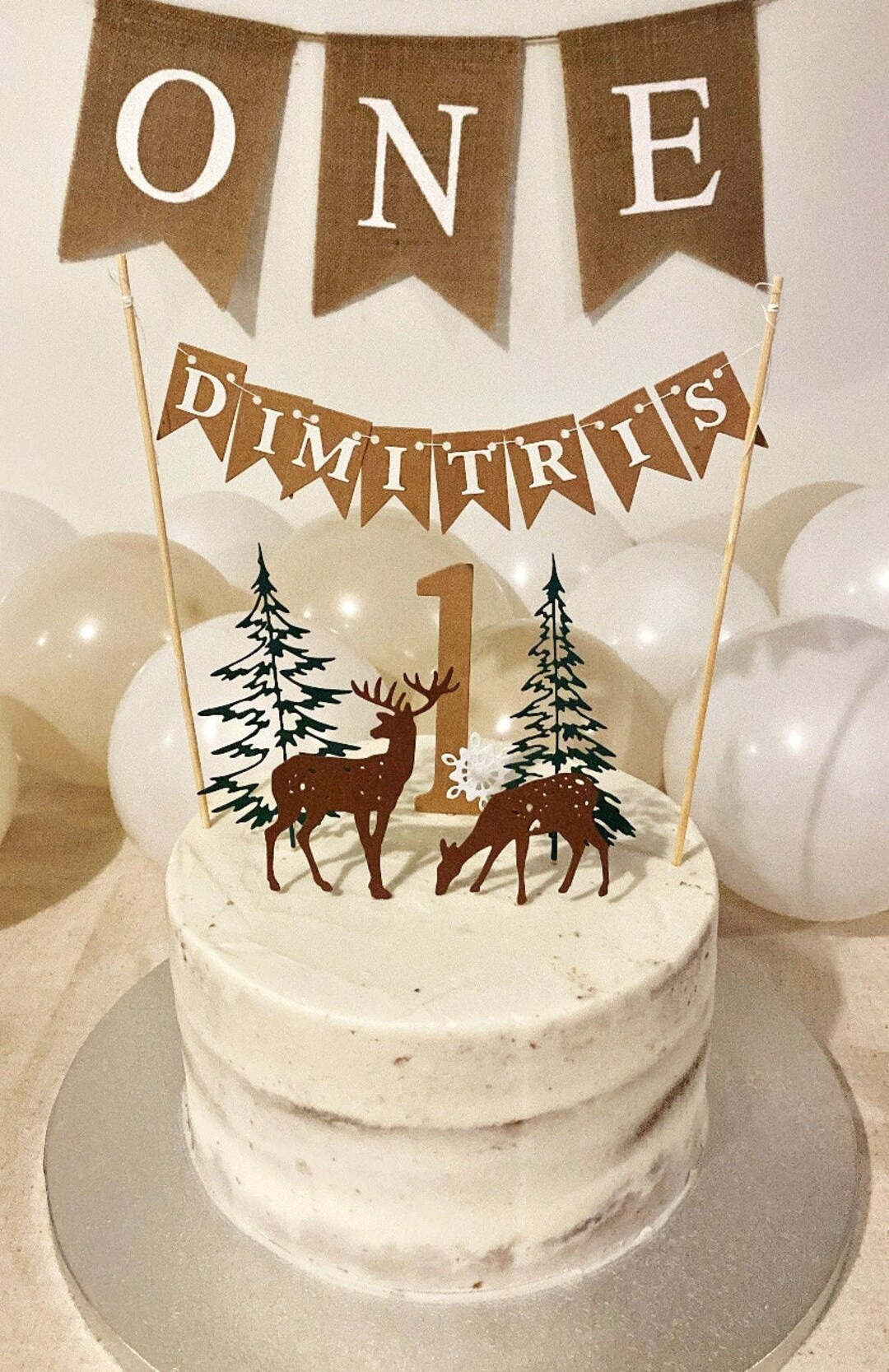 Winter Wonderland 1st Birthday Party Decorations Name Cake Bunting