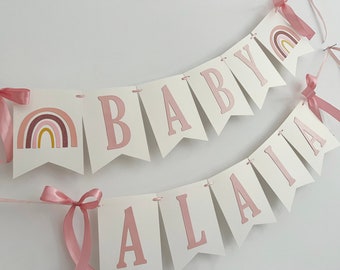 Girl Boho Rainbow Baby Shower Banner - Decoraciones modernas para fiestas de arco iris. Boho Rainbow Baby Shower Decoración Niña Baby Shower Género Reveal Party