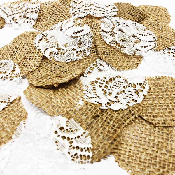 Burlap and Lace Rustic Wedding Decorations, Burlap & Lace Petals, Barn Country Wedding Decor, Rustic Wedding Baby Shower Bridal Shower Decor