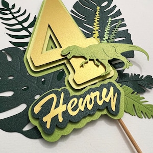 Dinosaur Jungle Theme Personalised Cake Topper -Dinosaur Birthday Party Decorations Green Dinosaur Cake Topper DINO Boy Birthday Party T Rex