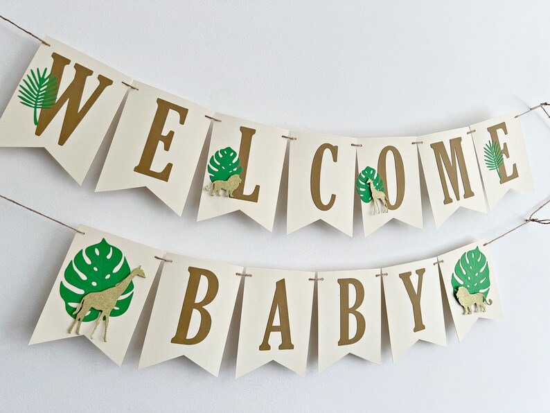 Safari Baby Shower Banner Safari Themed Baby Shower Bunting. Jungle Animals Flag Banner. Boy, Girl Safari Name Banner. Lion King Theme image 1