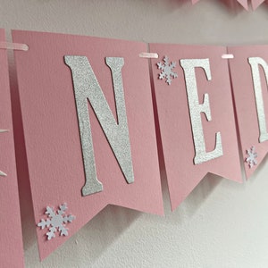 WINTER ONEDERLAND Banner Snowflake Happy Birthday Banner. Girl 1st Birthday Decorations Snowflake Baby Shower Christmas Table Decor Frozen image 4