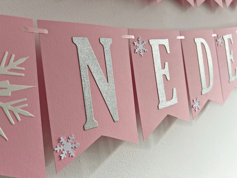 WINTER ONEDERLAND Banner Snowflake Happy Birthday Banner. Girl 1st Birthday Decorations Snowflake Baby Shower Christmas Table Decor Frozen image 4