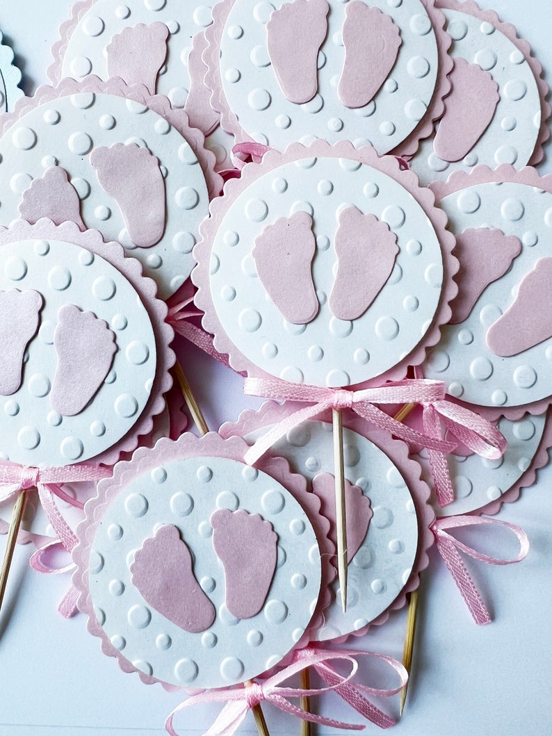 Fußabdruck Cupcake Toppers, Fußabdruck Baby Shower. Baby Girl oder Baby Boy Fußabdruck Cupcake Toppers Baby Shower Dekoration Gender Reveal Party Pink