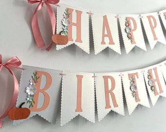 Guirnalda de cumpleaños de calabacita, decoraciones de fiesta boho con flores silvestres de otoño