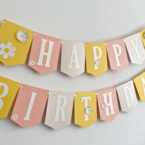 Striscione di compleanno Daisy - ONE TWO Groovy Banner di compleanno. Decorazioni di compleanno Flower Power Decorazioni di compleanno o baby shower retrò Hippie