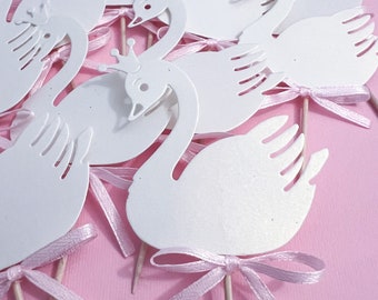 10 décorations pour cupcakes fête des cygnes - décorations de fête princesse cygne, thème cygne, fête du lac des cygnes, anniversaire de princesse cygne, premier anniversaire, baby shower