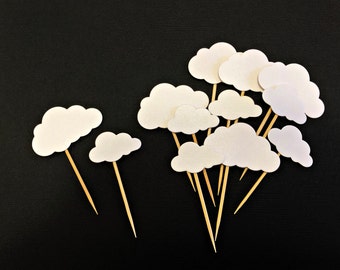 12 Cloud Cupcake Toppers. Food Picks. Up Up and Away. Travel Theme Baby, Bridal Shower First Birthday. Party Toppers Cloud Party Decorations