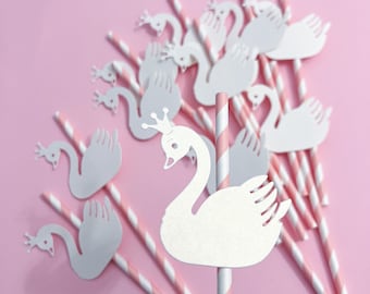 Swan Party Decorations - Swan Paper Straws, Swan Princess Party Decor Swan Baby Shower Swan Party Supplies Swan Birthday Girl First Birthday