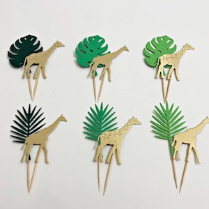 12 Giraffe Baby Shower Cupcake Toppers Boy Baby Shower Decorations Jungle Safari Animals Baby Shower Wild Animals Zoo Birthday Party Decor image 1