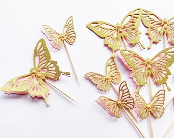 Pink & Gold Butterfly Party Decorations. Butterfly Cupcake Toppers Food Picks Butterfly Baby Shower/ Birthday. Butterfly Theme Bridal Shower