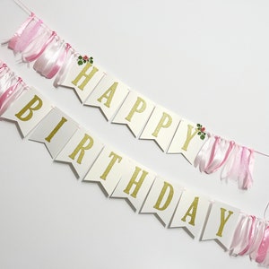 Floral Happy Birthday Banner Pink & Gold Silver 1st Birthday Decorations. Floral Birthday Banner Cake Smash Photo Flower Theme Party Decor image 6