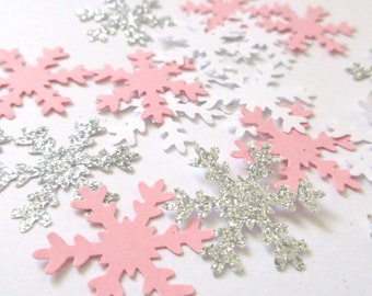 50 Pink and Silver Snowflake Confetti. Winter Onederland Decorations, Winter Onederland Confetti, Winter Wonderland Frozen Birthday Decor