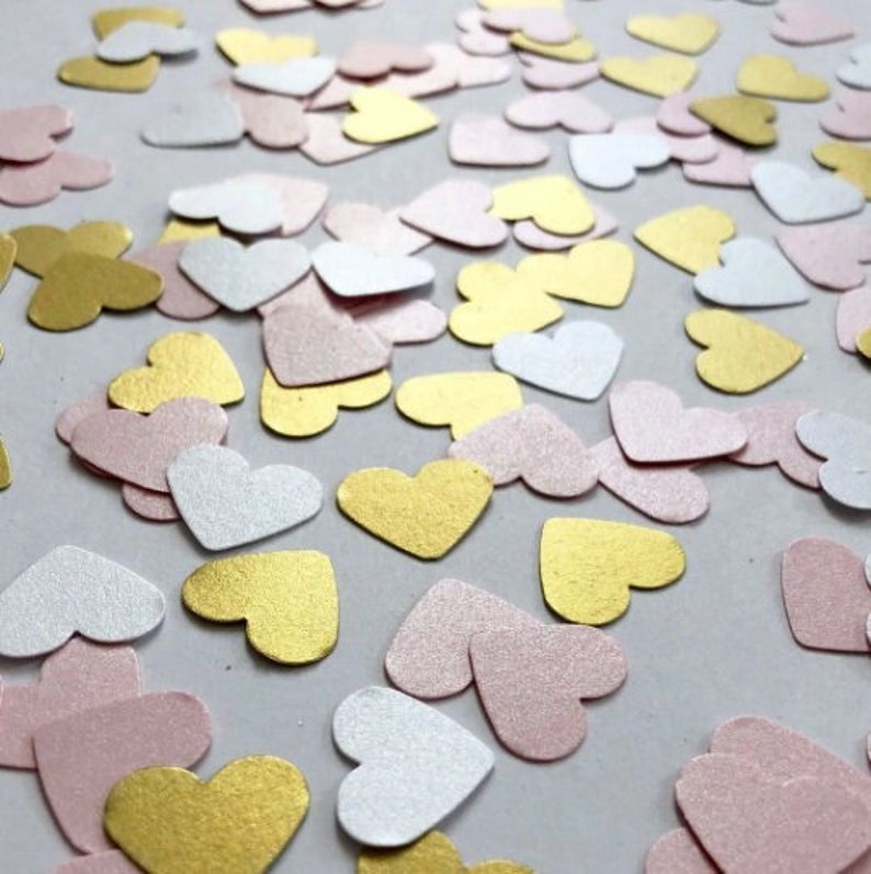 100-1000 PCS Gold Heart Confetti SMALL Hearts Valentine's Day Confetti Gold Bridal Shower Engagement Party 1st Birthday Gold Silver Wedding Pink, White, Gold