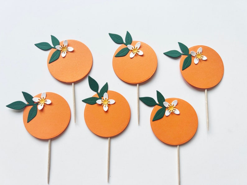 Little Cutie Cupcake Toppers Little Cutie is on the Way Toppers, Little Cutie Baby Shower Clementine Baby Tangerine First Birthday Toppers Oranges with Flowers