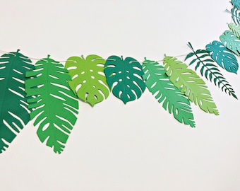 Guirlande de feuilles de la jungle tropicale - Feuille de palmier Luau Décorations de fête Guirlande de feuilles de Monstera Photo Prop Leaf Die Cuts Thème de la jungle Thème des dinosaures