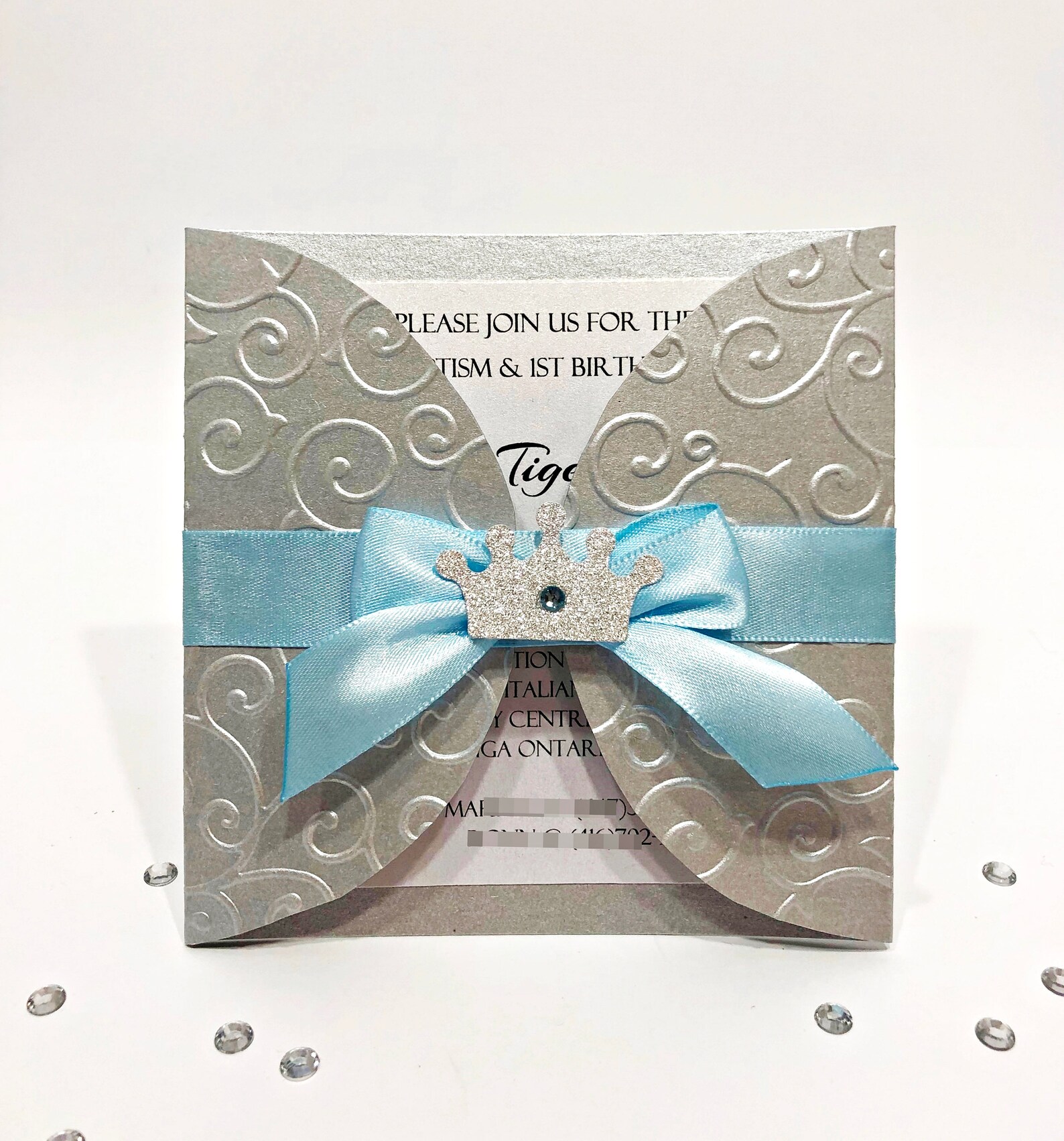 Blue and Silver BABY SHOWER Invitations Baby Blue & Silver Etsy