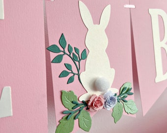 Some bunny is on the way banner - Bunny baby shower, Spring baby shower, Boy, Girl party decorations. Floral baby shower. Gender reveal