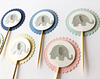 Décorations de fête prénatale éléphant. COULEURS PERSONNALISÉES Éléphant Cupcake Toppers. Décor de Table de fête de premier anniversaire d'éléphant, choix de nourriture d'éléphant