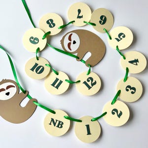 Sloth 12 Month Photo Banner - Sloth First Birthday Photo Banner Sloth Picture Banner Baby&#39;s First Year Banner Neutral Birthday Party Decor