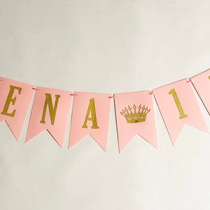 Princess NAME Banner Princess CROWN Banner. Personalized Name Banner Girl 1 st Birthday Pink Gold Birthday Party Decorations. Baby Shower image 7