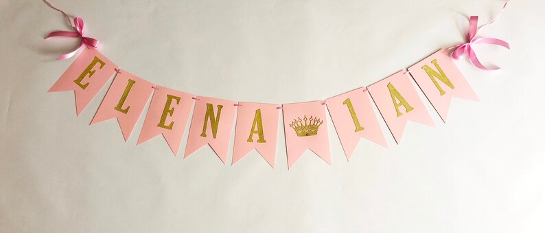 Princess NAME Banner Princess CROWN Banner. Personalized Name Banner Girl 1 st Birthday Pink Gold Birthday Party Decorations. Baby Shower image 7