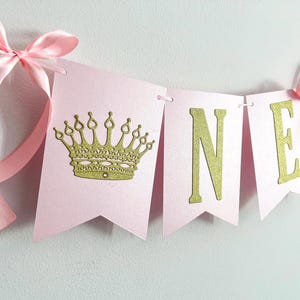 Princess ONE Banner -Princess First Birthday Decorations. Pink and Gold  Princess TIARA First Birthday. ONE High Chair Banner Princess Crown