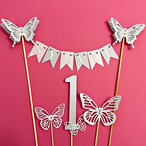 Butterfly Cake Topper - Name Cake Bunting. Butterfly Party Decorations Lavender Butterfly Birthday Party Decor Girl 1st Birthday Decorations