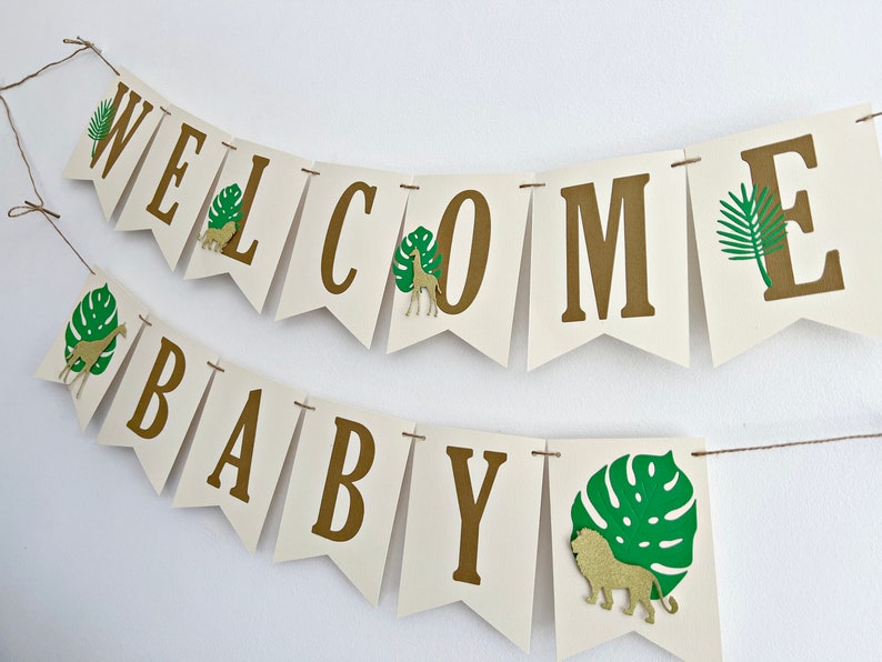 Safari Baby Shower Banner Safari Themed Baby Shower Bunting. Jungle Animals Flag Banner. Boy, Girl Safari Name Banner. Lion King Theme image 6