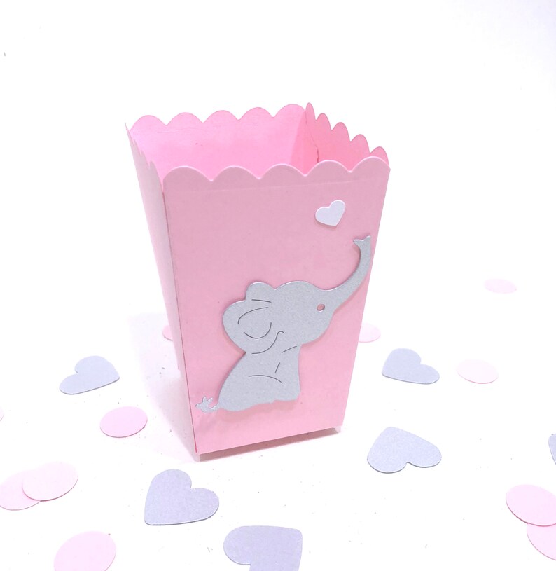 Pink /& Grey Elephant Baby Shower Gift Box Candy Box Baby Girl Favour Boxes Elephant Birthday Mini Popcorn Box Elephant MINI Popcorn Box