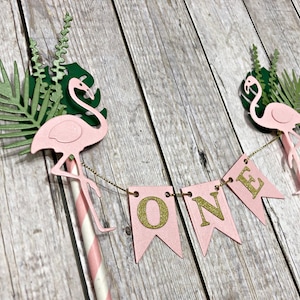 Flamingo Cake Topper - Tropical First Birthday Cake Topper, Tropical 1st Birthday Cake Bunting, Smash Cake Topper, 1st Birthday Cake Topper