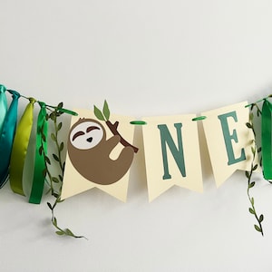 Sloth ONE High Chair Banner. Sloth Birthday Party Let&#39;s Hang! Sloth Highchair Banner Neutral Baby 1st First Birthday Decor Sloth Nursery