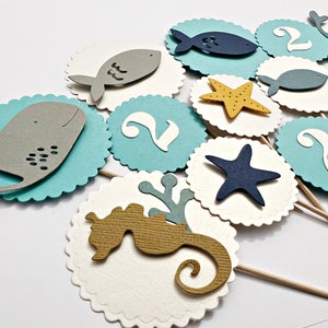 Under the Sea Cupcake Toppers or Cake Bunting - Under the Sea Birthday Party Ocean Theme Party Decor Nautical Boy Ocean First Birthday Decor