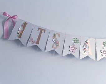 Wildflower Baby Shower Banner- It's a Girl, Floral Handmade Garland