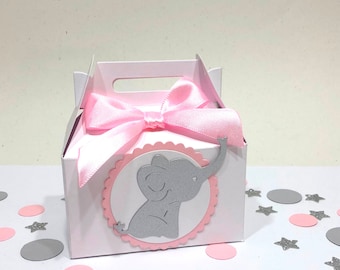 Elefant Favor Box, rosa, graue Elefant-Babyparty, Geschenkboxen Erster Geburtstag Candy Boxes Baby Girl Favor Boxes Elefant Geburtstag Favor Box