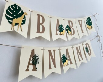 Banner para baby shower con temática de safari: decoraciones de fiesta con jirafas y leones, ¡Bienvenidos a la jungla!
