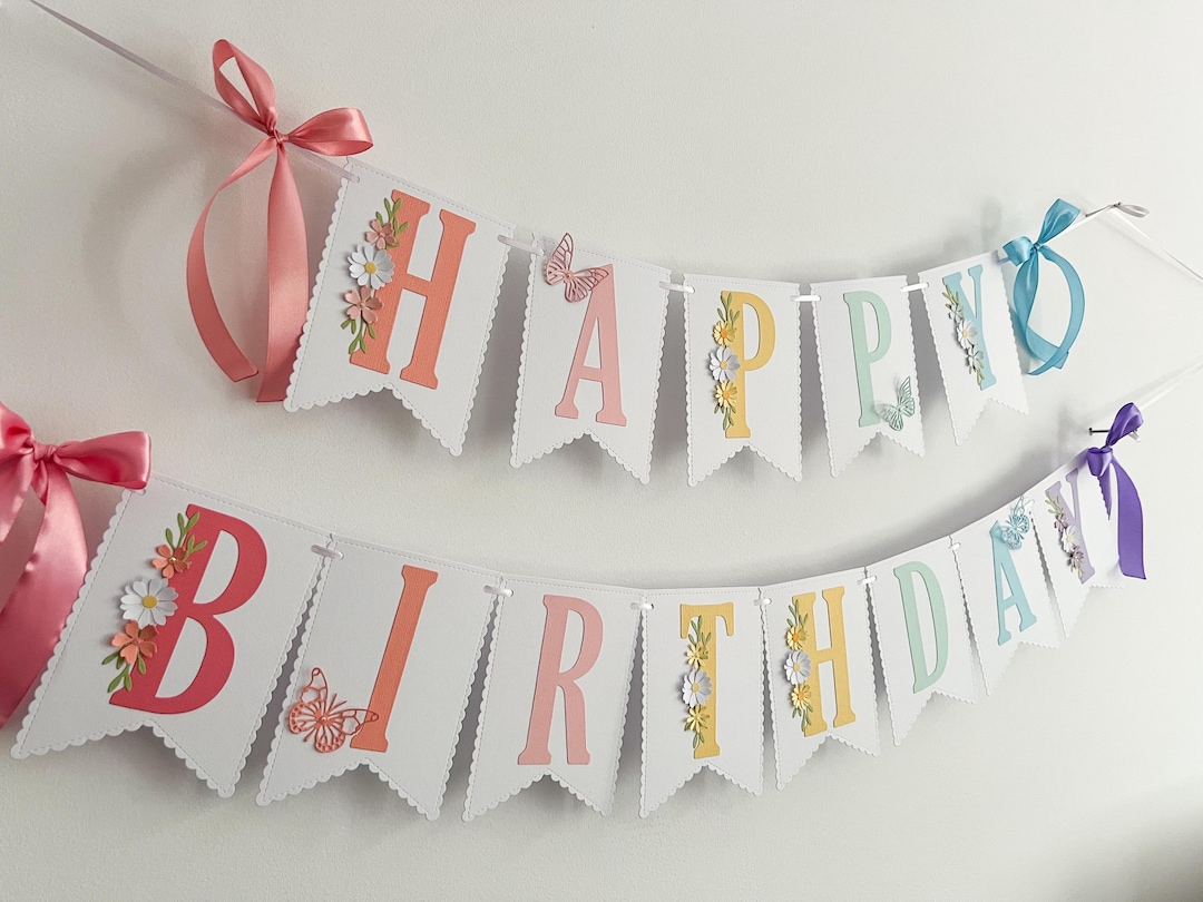 Py Birthday Wild & Onederful - Pastel Rainbow Happy Birthday Banner – Floral Party ...