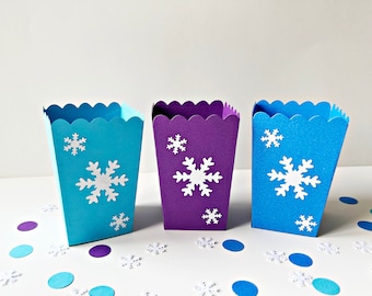 Pudełka na prezenty urodzinowe Frozen – Mini pudełko na popcorn w kształcie płatka śniegu. Zimowe pudełko urodzinowe w kształcie płatka śniegu, upominki na przyjęcie, Boże Narodzenie, Zimowy baby shower