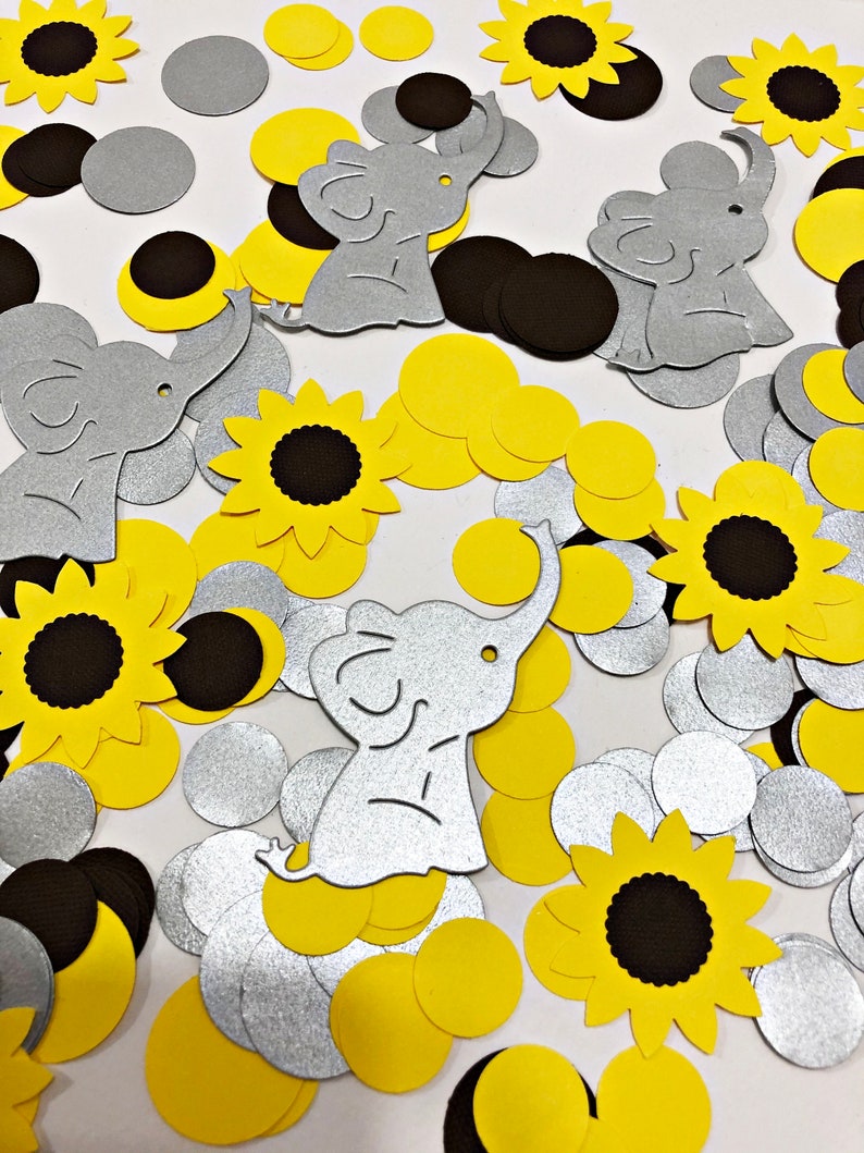 Elephant and Sunflower Baby Shower 200 Pcs. Elephant and Sunflower Confetti Girl Elephant Decor Elephant Sunflower Baby Shower Decorations image 2