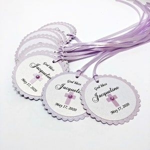 Pink Lilac Baptism Favor Tags Custom Thank you Tags Baptism favors Girl Baptism Tags First Communion Holly Communion Christening Gift Tags Lavender