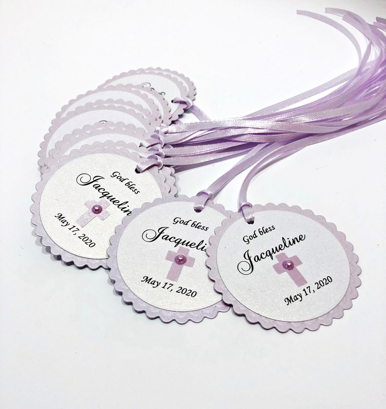 Pink Lilac Baptism Favor Tags Custom Thank you Tags Baptism favors Girl Baptism Tags First Communion Holly Communion Christening Gift Tags Lavender