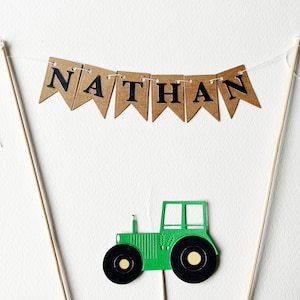 Tractor Name Cake Bunting - CUSTOM Tractor Cake Topper. Tractor Birthday Party Decor. Boy Birthday Green Tractor Farm Birthday Decorations