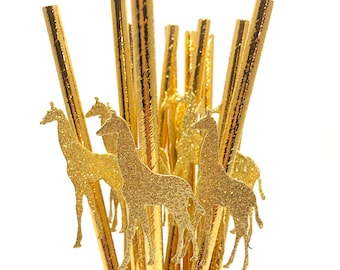 Cannucce di carta a forma di giraffa con glitter dorati – Decorazioni per feste a tema safari
