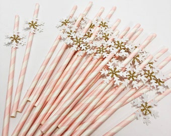 Pink Snowflake Straws: Winter Wonderland Party Decorations, Set of 10