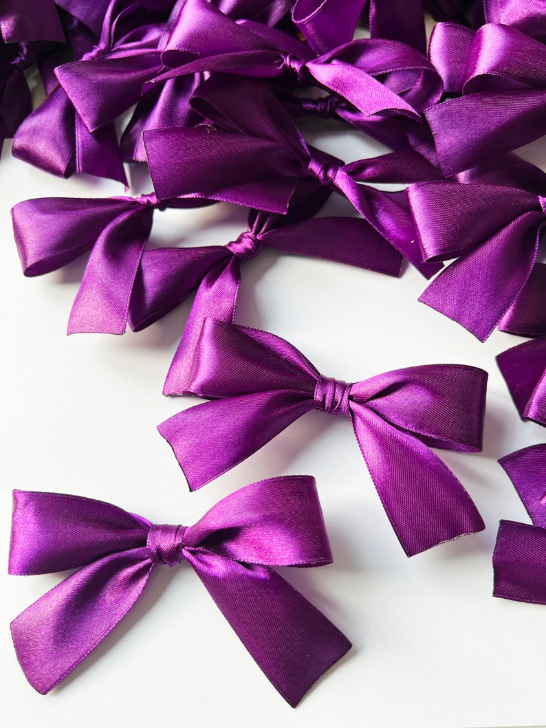 Purple Satin Ribbon Bows with Twist Ties 4 Wide Satin Ribbon Bows. Satin ribbon bows, Baby bows, Children's bows, Purple bows image 1