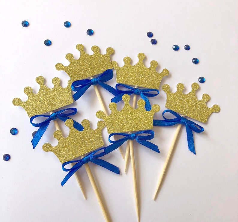 Royal Prince Baby Shower Cupcake Toppers Gold Crown Cupcake Etsy